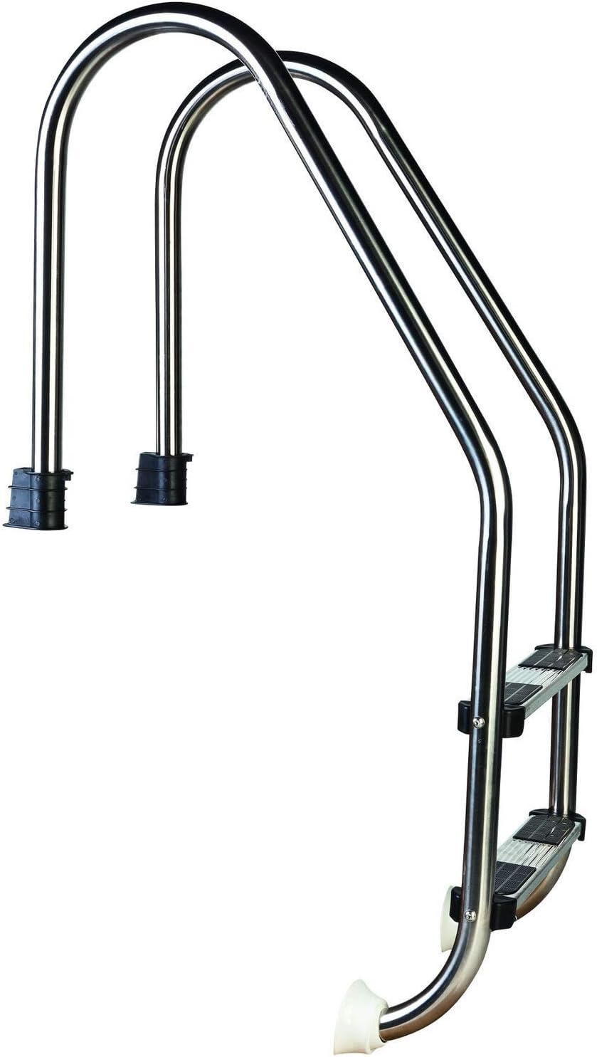 well2wellness® Hochwertige AZURO Edelstahl Einstiegsleiter V2A, 43mm Holm weit gebogen, 2 Stufen Hol
