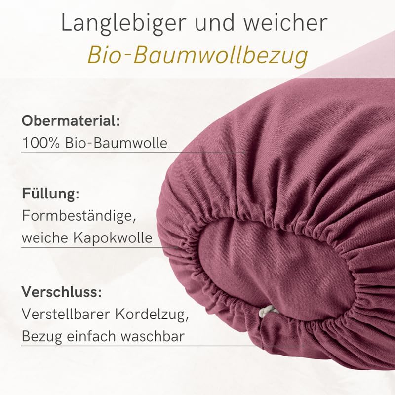 Lotuscrafts® Bolster Yoga Nackenrolle für Yin, 100% Kapok Füllung, Bezug aus Baumwolle waschbar, Kis