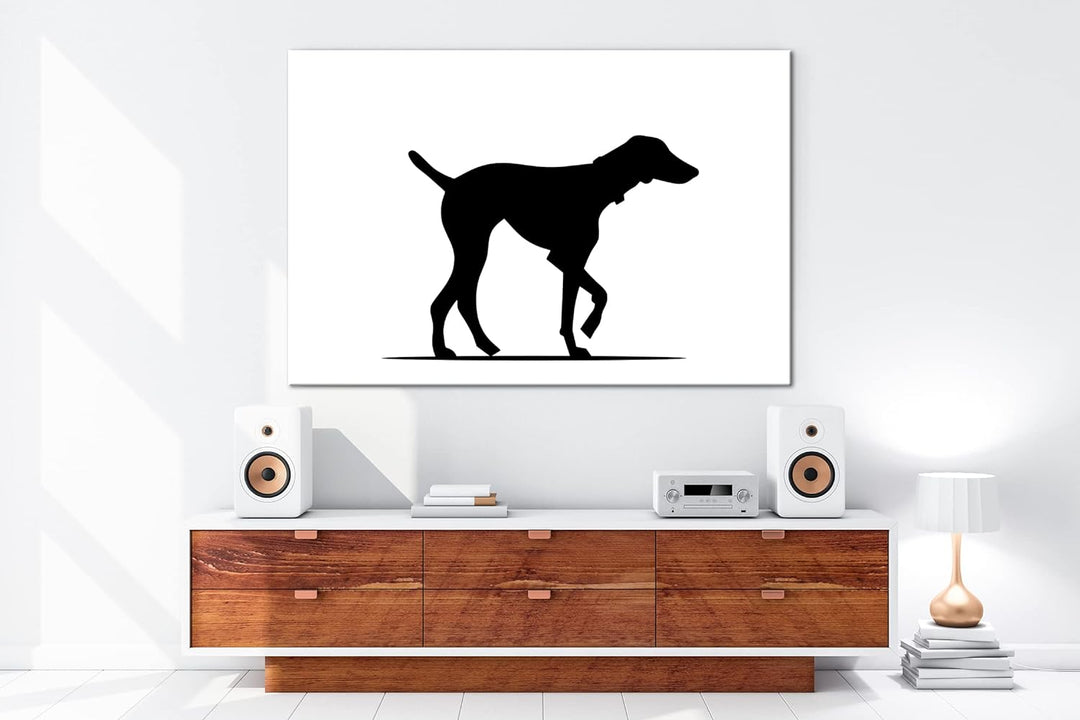 deyoli Hund beim spazieren Format: 80x60 Effekt: Schwarz&amp;Weiss als Leinwandbild, Motiv fertig gerahm