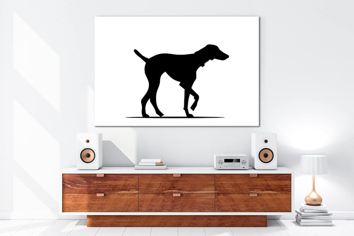 deyoli Hund beim spazieren Format: 80x60 Effekt: Schwarz&amp;Weiss als Leinwandbild, Motiv fertig gerahm