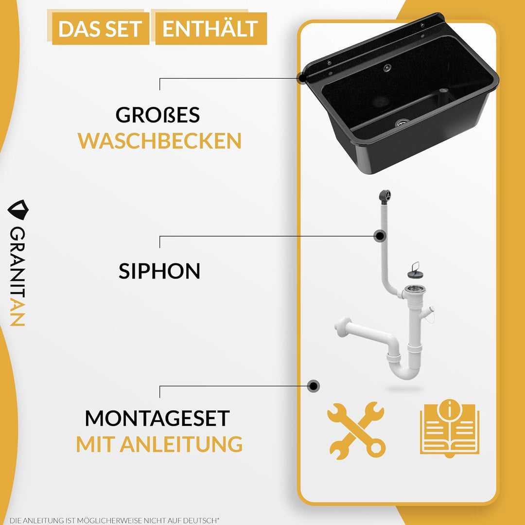 Granitan Ausgussbecken für Garage Keller Werkstatt und Waschküche - Universal Waschtrog mit Siphon -