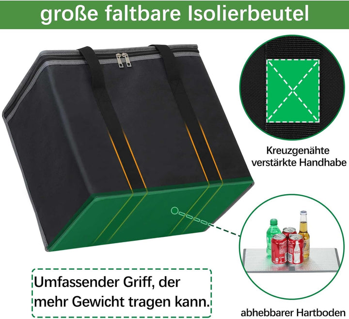 Kühltasche Gross Einkaufstasche mit festem Boden, Faltbar Thermotasche auslaufsicher & wasserdicht,