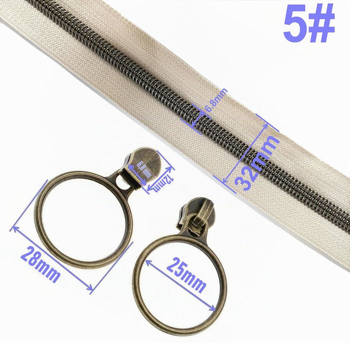Leekayer The Yard Bulk 5 Stück 9,1 m Metallic-Nylon-Reissverschlüsse mit 25 antiken Messingringen fü