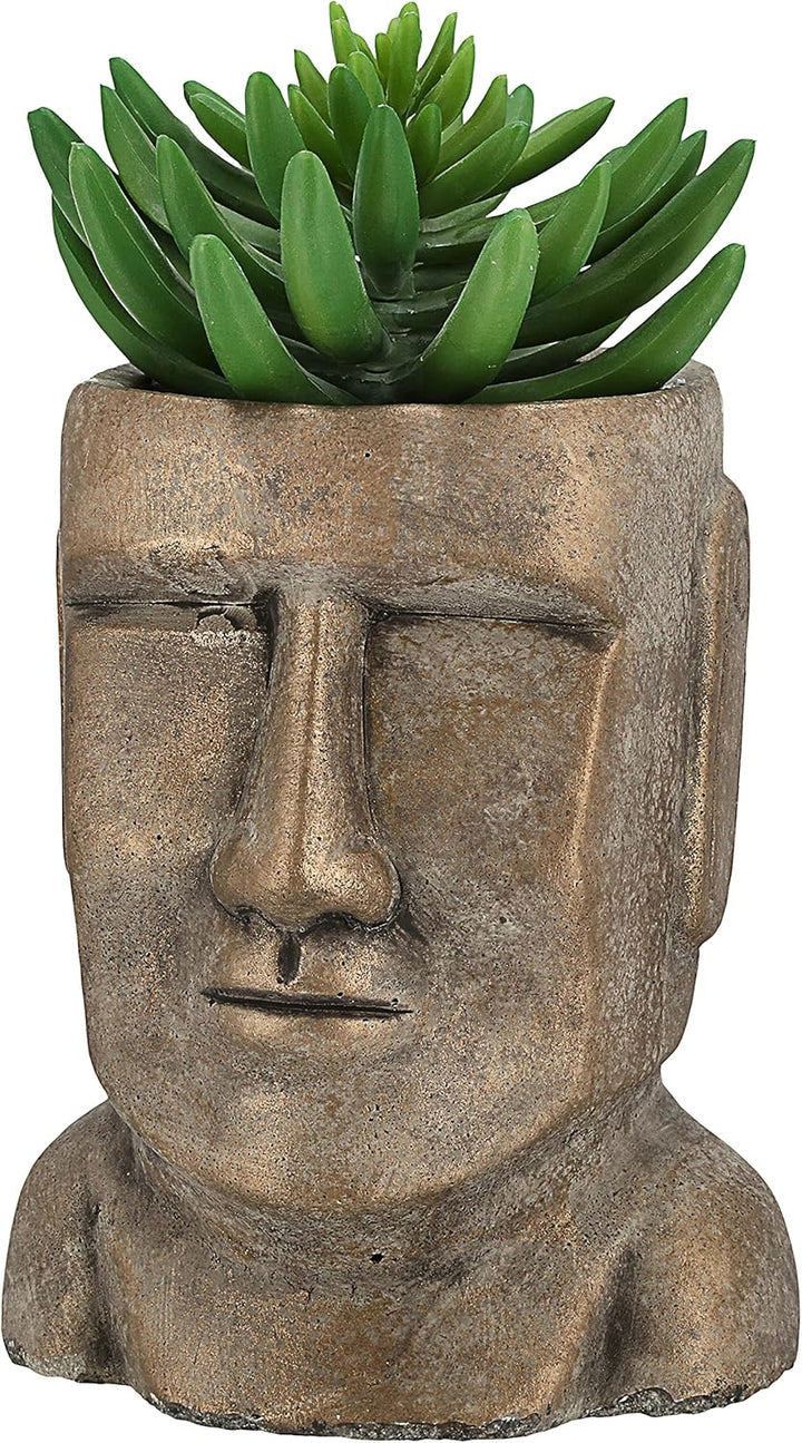 Cepewa Pflanztopf Moai Kopf │ Terracotta 14,3x20.5x17cm Gold │ Blumentopf Pflanzgefäss Topf Übertopf