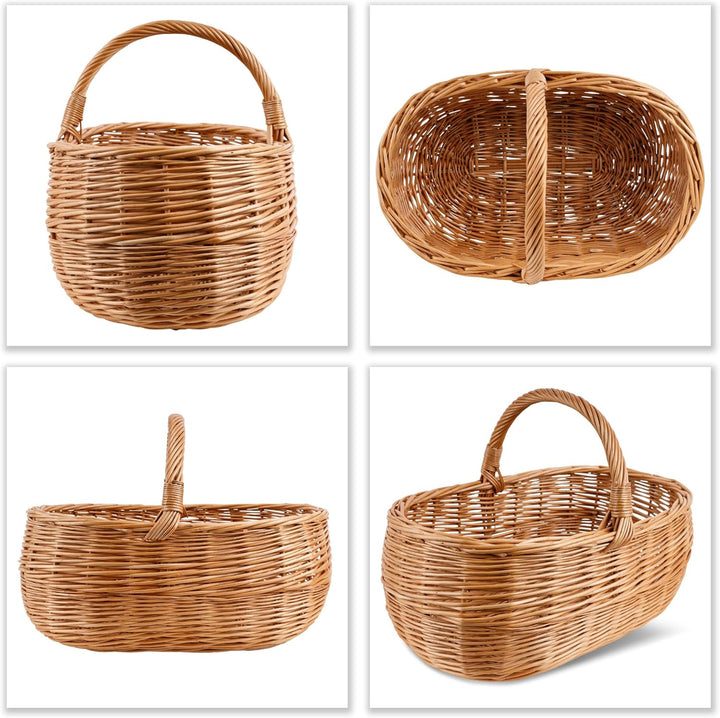 Creative Home Grosser Picknickkorb Weidenkorb mit Henkel Einkaufskorb | 47 x 31 x 36 cm | Naturbraun