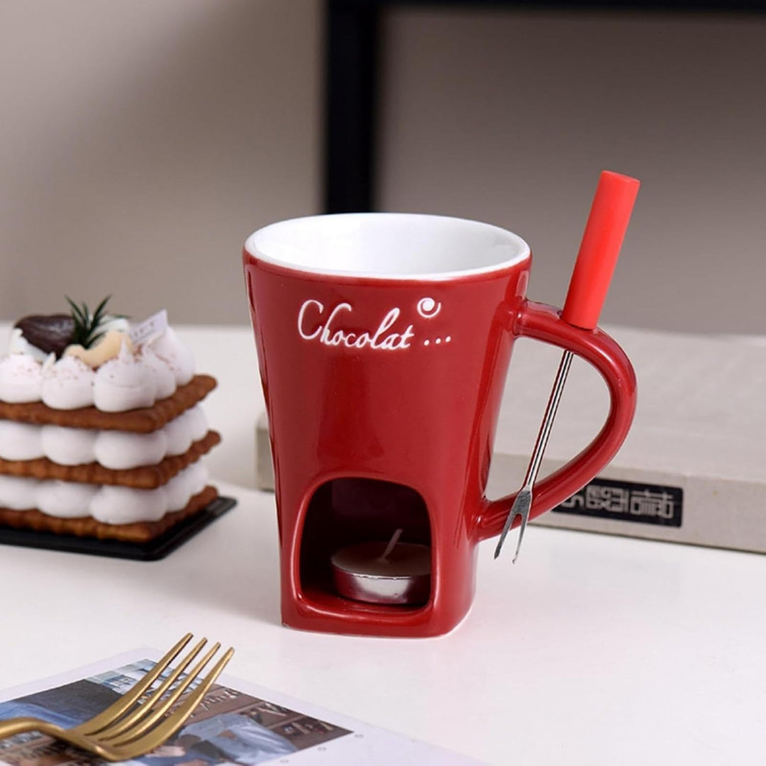 Schokofondue Tasse 200 Ml Keramik Schokoladenfondue Tasse Schoko Fondueset Mit Gabel Und Teelicht Bu