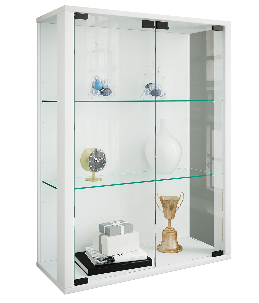 VCM Wandvitrine Hängevitrine Glasvitrine Wand Schaukasten Vitrine Glas Udina Weiss, Weiss