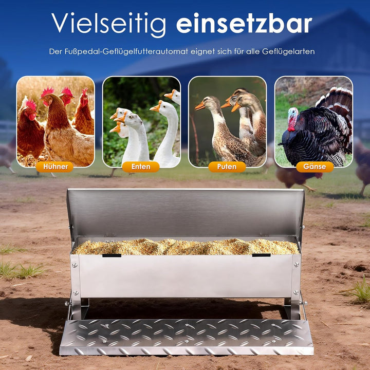 Futterautomat HüHner 5kg HüHnerfüTterung Aus Verzinktem Stahl mit Automatisches Pedal, Wasserdichte