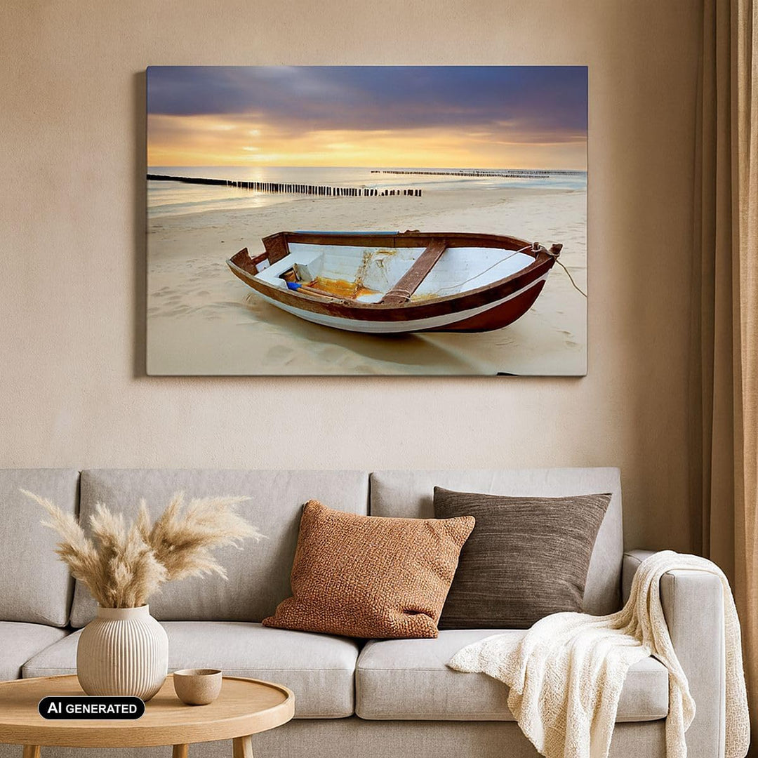 Bilder auf Leinwand Strand Boot Ostsee Sommer Leinwandbild 70x50cm Wandbilder Dekoration Wohnzimmer