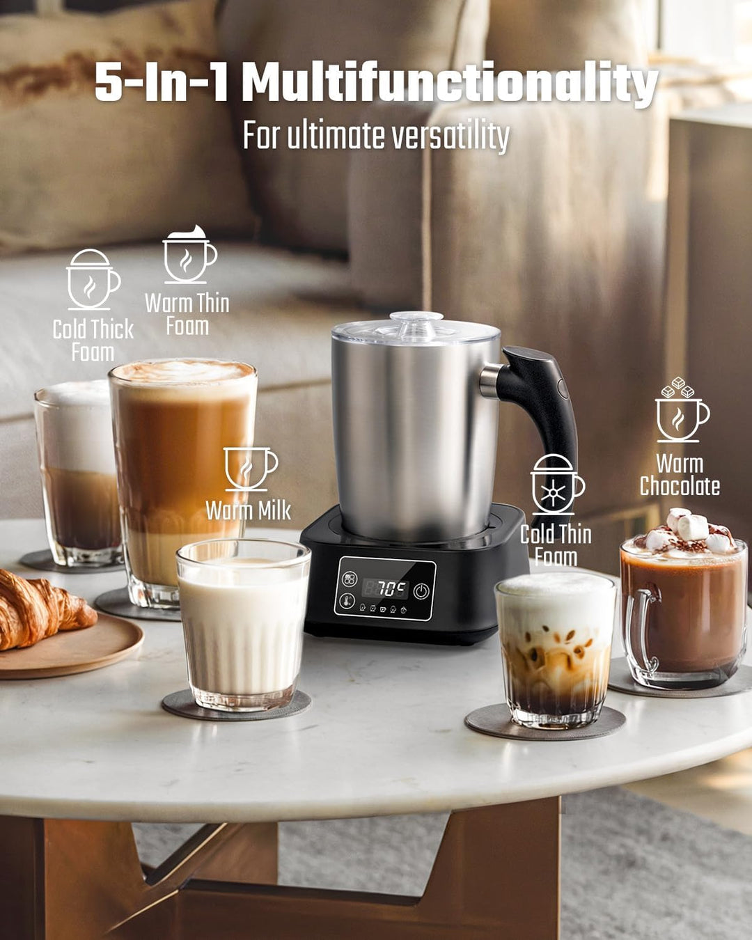 SHARDOR 5-In-1 MilchaufschäUmer, 500 Ml MilchaufschäUmer Elektrisch Mit Einstellbarer Temperatur Und