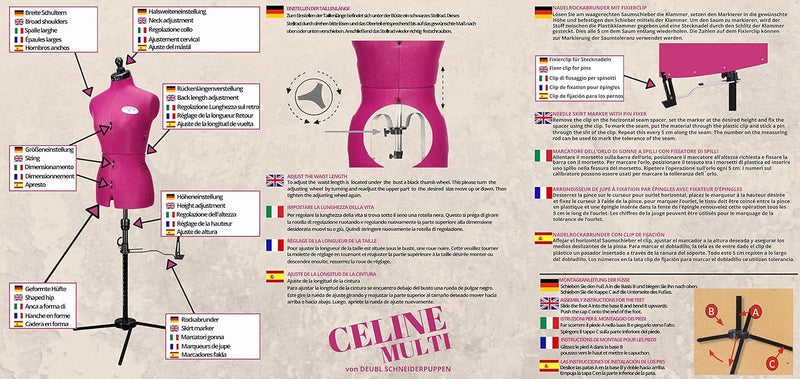 DEUBL SCHNEIDERPUPPEN Damen verstellbar "CELINE MULTI" (Gr.M/42-50) 8-teilig komplett einstellbar, 3