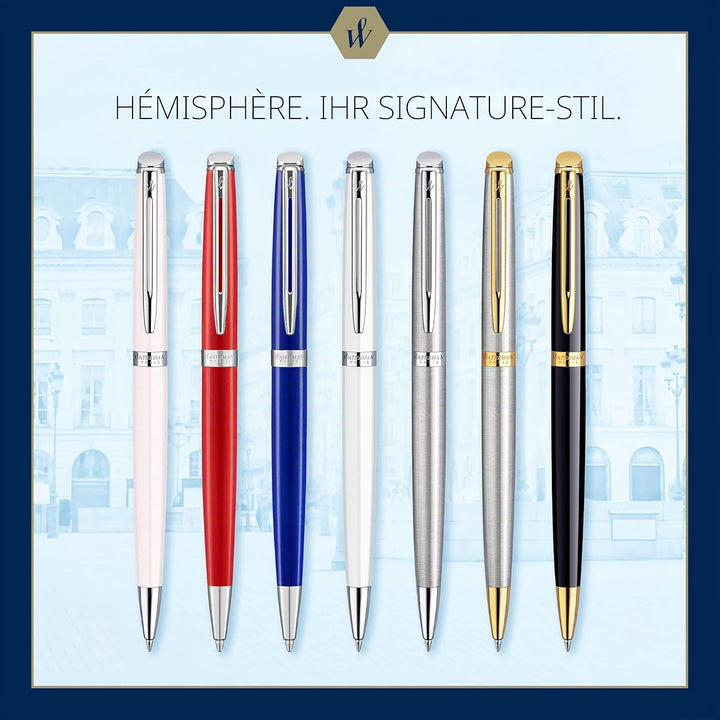 Waterman Hémisphère Kugelschreiber | Edelstahl mit Chromzierteile | Mittlere Spitze | Blaue Tinte |