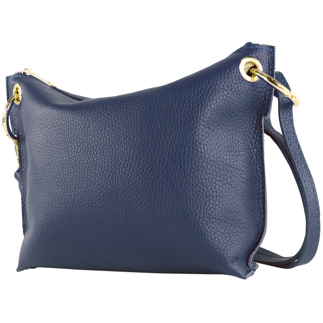 modamoda de - T243 - ital. Umhängetasche Klein Small aus Leder Saphirblau, Saphirblau