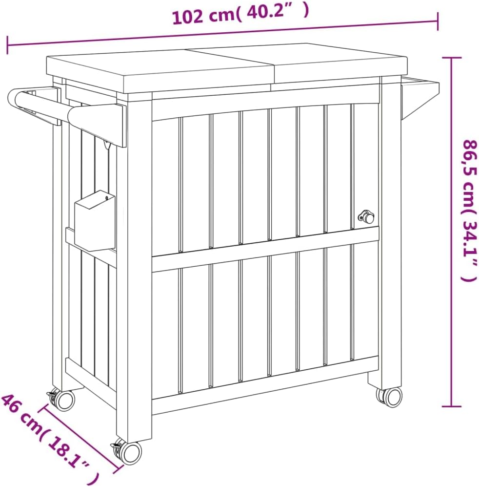 vidaXL 3 in 1 Servierwagen, Rollwagen für den Aussenbereich, Getränkewagen mit Stauraum 1 Ablage 1 K