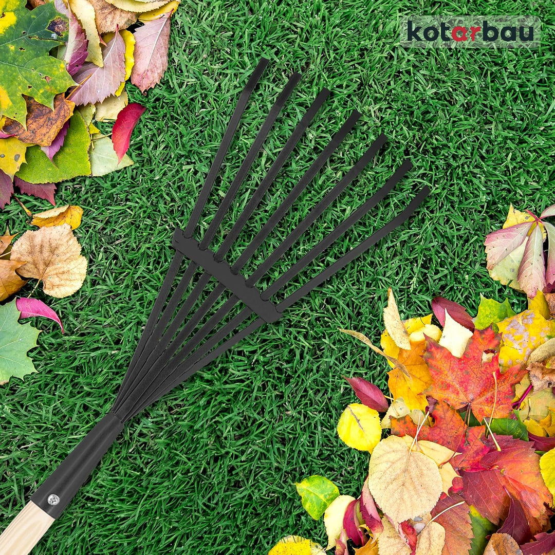 KOTARBAU® Laubrechen mit Stiel - 14 cm - Fächerbesen - Metall Rechen für Gras &amp; Laub - Garten Besen