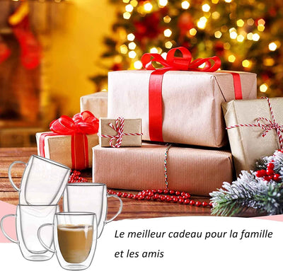 350ml Kaffeeglas Latte Macchiato Gläser mit Henkel, 4-Stück Teeglas Doppelwandige Gläser, Borosilika