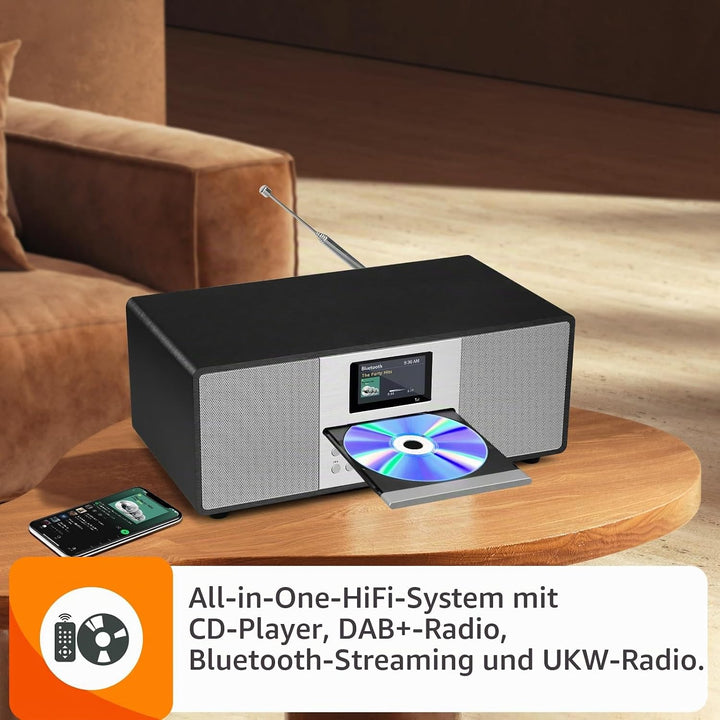MS4 CD-Player,DAB Radio HiFi-System,Bluetooth,Stereo,Schwarz | Peak 100W Lautsprecher, akustisches H