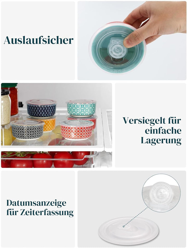 DOWAN Creme Brulee Schälchen mit Deckeln, 6 X 180ml Porzellan Souffle Förmchen Backofenfest, Auflauf