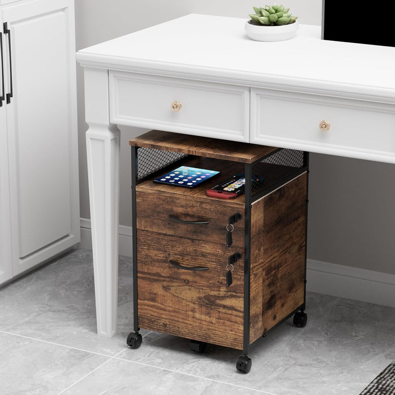 Lvhecforhm Mobile Aktenschrank, Büro-Archivschrank mit 5 Rädern, Rollcontainer mit 2 Abschliessbaren