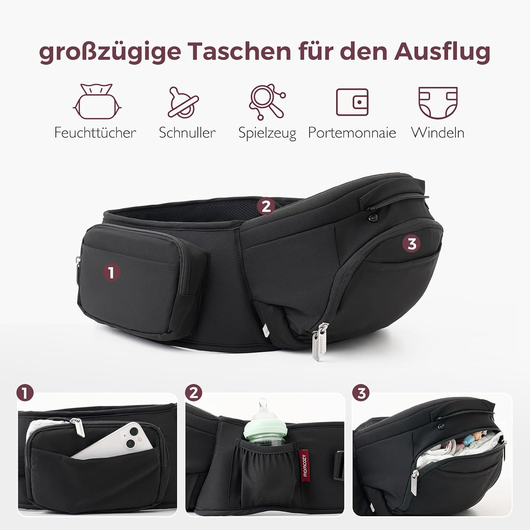 Momcozy Babytrage mit Hüftkissen, 2-in-1 Verstellbare &amp; Abnehmbare Babytrage bis 20kg, Atmungsaktive