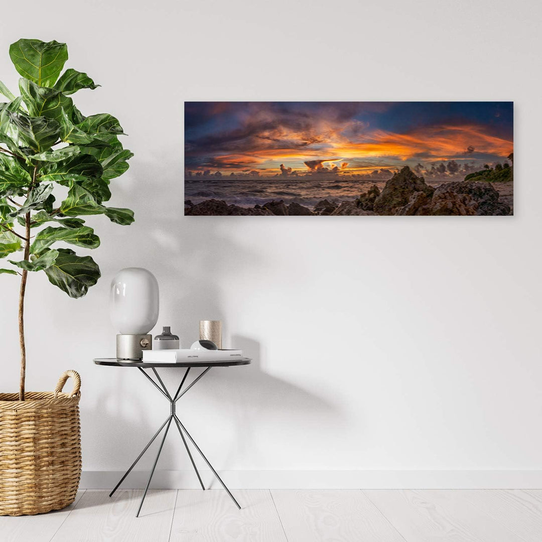 Wanddeko Landschaft Leinwandbild Kunstdruck Felsen Orange 100x40 cm Leinwandbild 100x40 cm Orange_a,