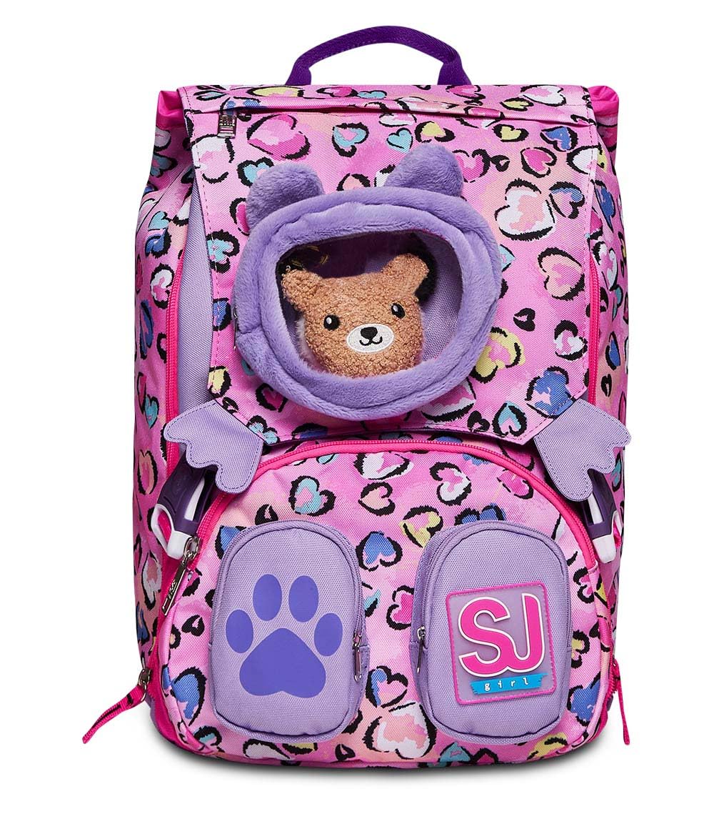 SJ Rucksack für Schule, erweiterbar, gross, Fleecy Girl – Bär – Grundschule – Mädchen, Rebel Pink, T