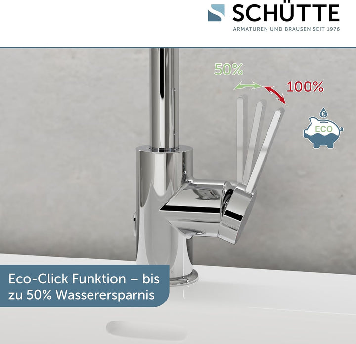 SCHÜTTE 33120 Waschtischarmatur LOS ANGELES mit hohem Auslauf, Wasserhahn für das Bad mit Pop-Up Exz