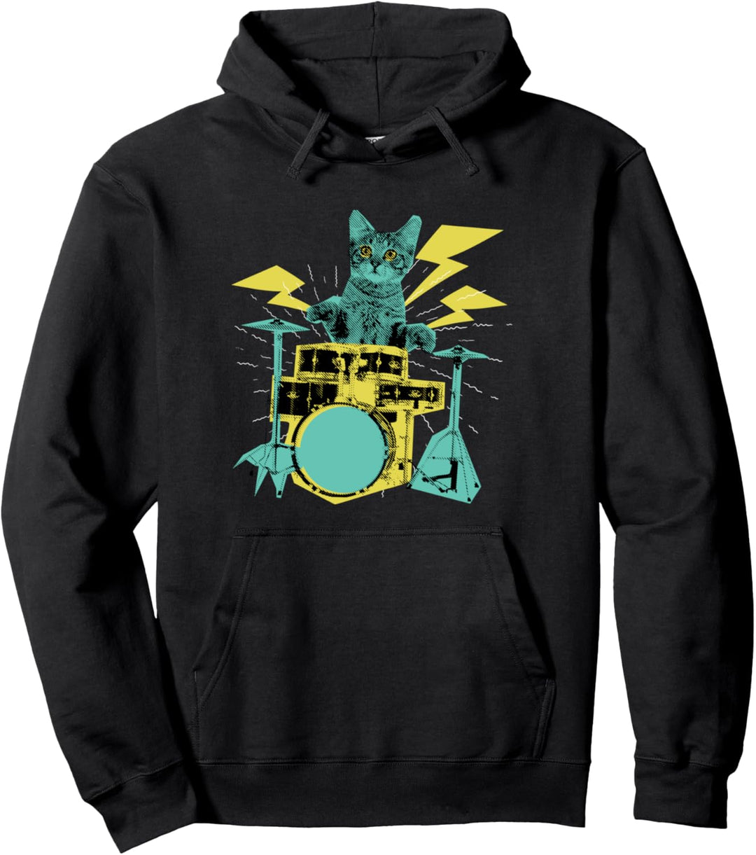 Drummer Katze Musik Lover Musician Playing The Drums Pullover Hoodie