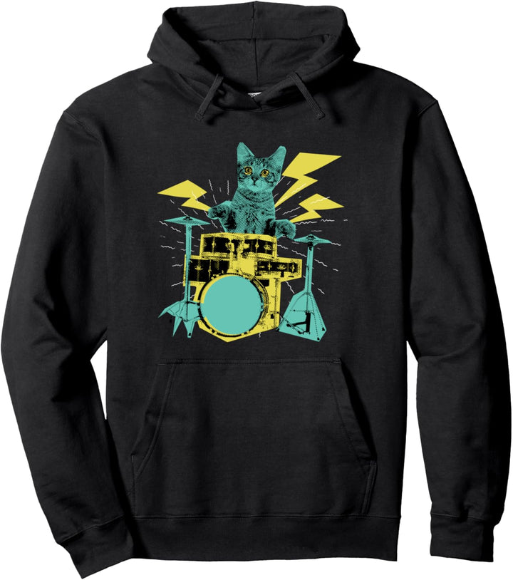 Drummer Katze Musik Lover Musician Playing The Drums Pullover Hoodie