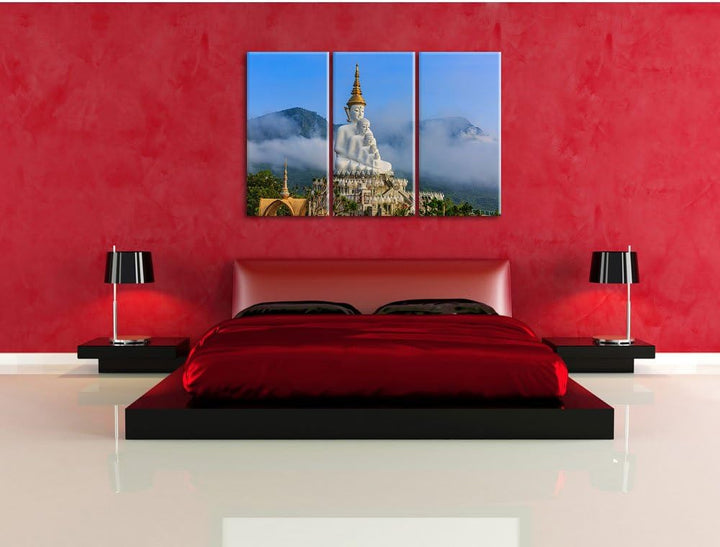 Pixxprint Buddha-Skulptur in Thailand als Leinwandbild | Grösse: 3 Teilig (120x80) | Wandbild| Kunst