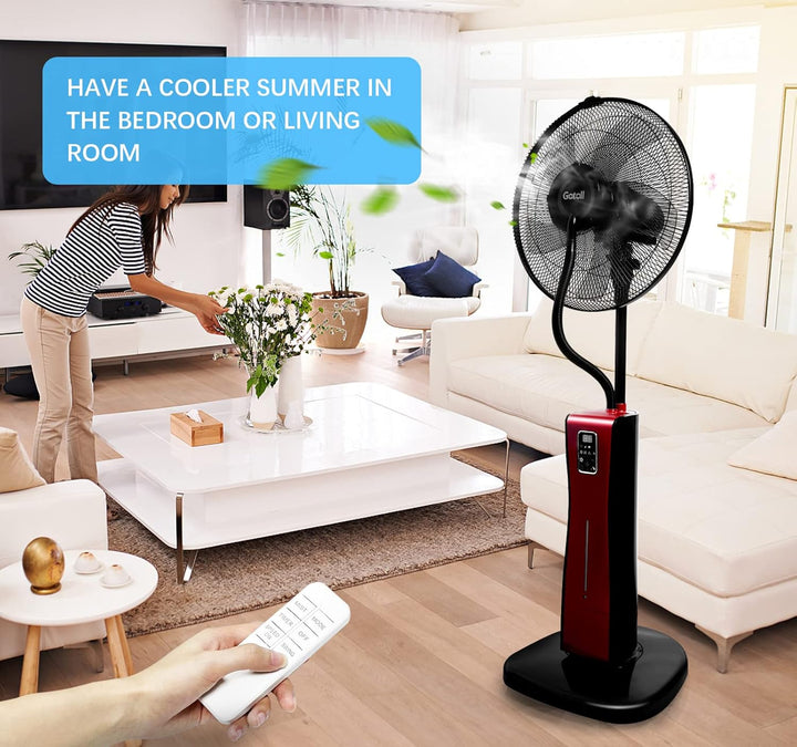 Gotoll Standventilator mit Wasserkühlung und Fernbedienung, Stand-Ventilator mit Sprühnebel, 12H Tim
