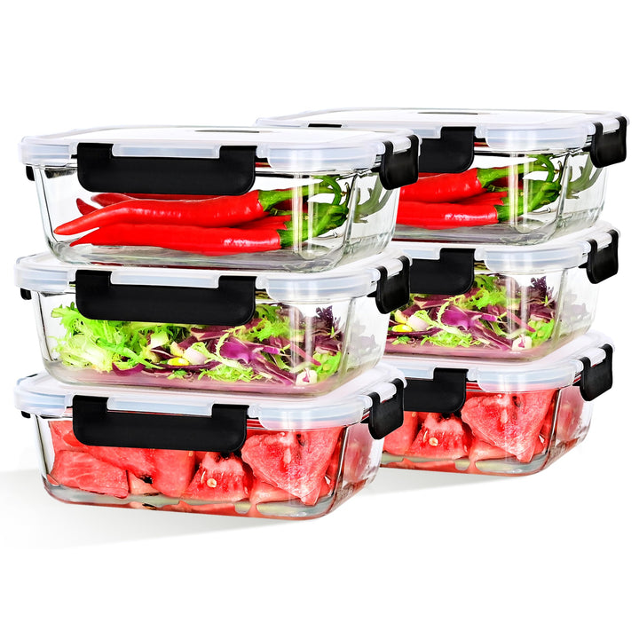 LNWSN Glas Aufbewahrung mit Deckel 6er Set, 1040ml Mehrzweck-Meal Prep Glas mit Schnappverschluss an