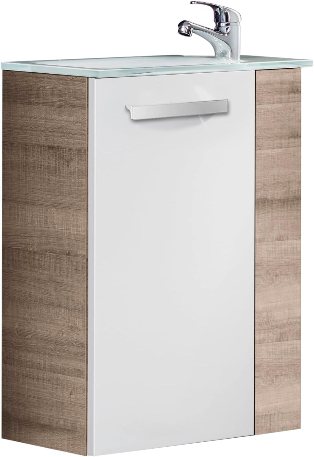 FACKELMANN SBC Mini Waschtischunterschrank 45 Weiss Hochglanz - Graueiche | Art.Nr: 86019