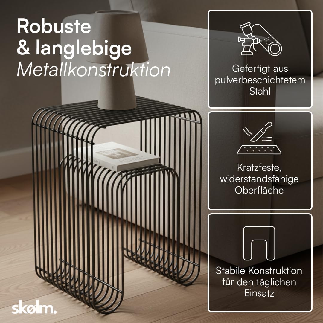 skølm Vali Beistelltisch Schwarz – Kleiner Couchtisch Metall – Sofatisch als Hocker & Regal nutzbar