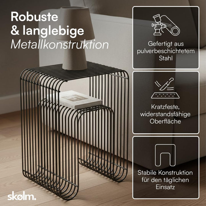 skølm Vali Beistelltisch Schwarz – Kleiner Couchtisch Metall – Sofatisch als Hocker & Regal nutzbar