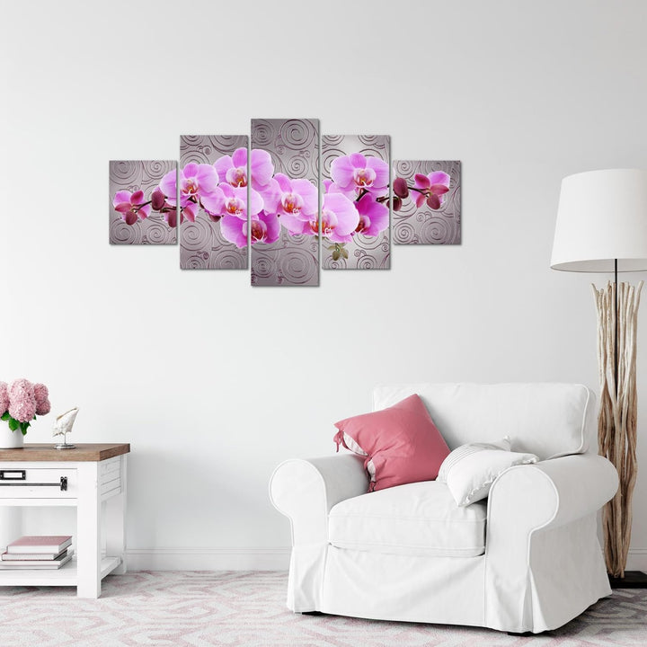Runa Art Wandbilder Blumen Orchidee 5 Teilig Bild auf Vlies Leinwand Deko Wohnzimmer Abstrakt Violet