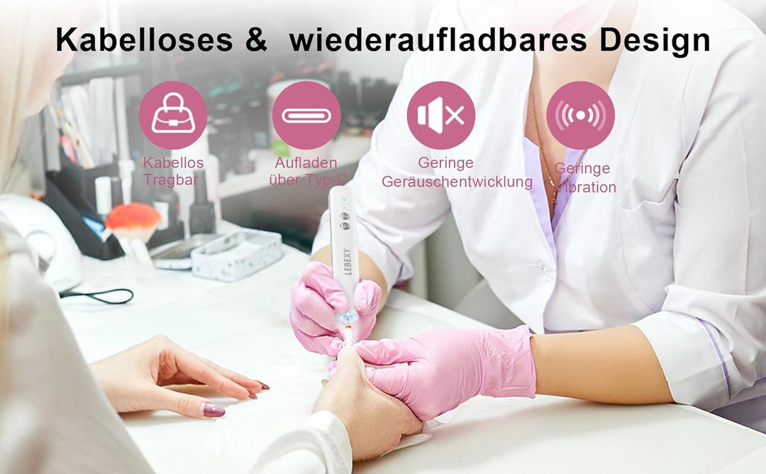 LEBEXY Elektrische Nagelfräser Maniküre Pediküre Kabellos Set | Nagelfeile Fräser Schleifpolierer fü