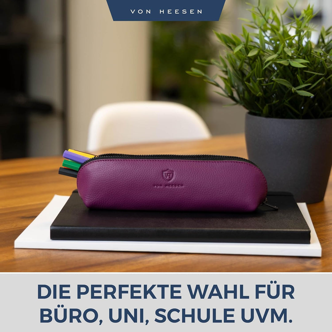 VON HEESEN® Echtleder Federmäppchen Leder Federmappe Etui für Stifte Mäppchen Schule Federtasche Uni