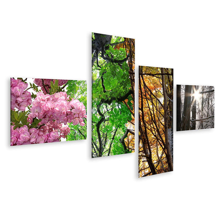 islandburner Bild auf Leinwand Vier Jahreszeiten Bilder Wandbilder Poster Leinwand 150x80cm - 4 Teil