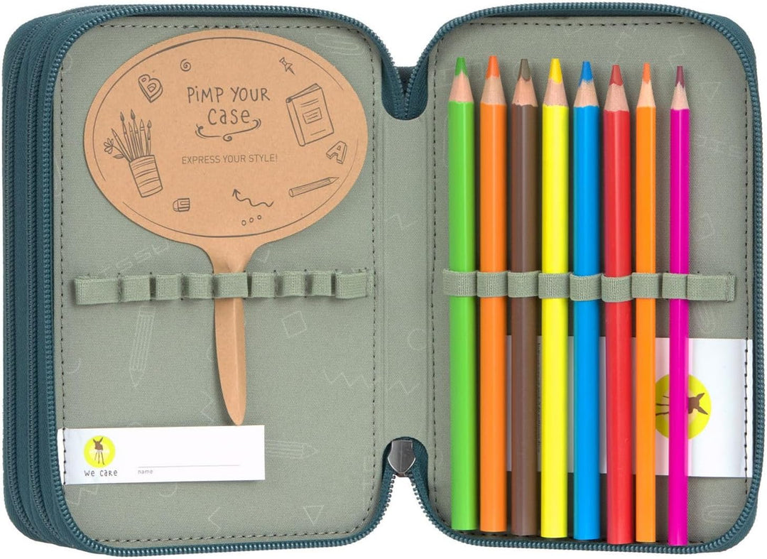 LÄSSIG Federmäppchen Unique School Triple Pencil Case Slim Dark Green dunkelgrün