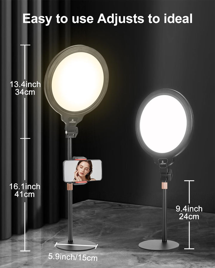 10'' LED Ringlicht mit Höhenverstellbarem Tischständer (54–74 cm), Dimmbares Videokonferenz Licht mi