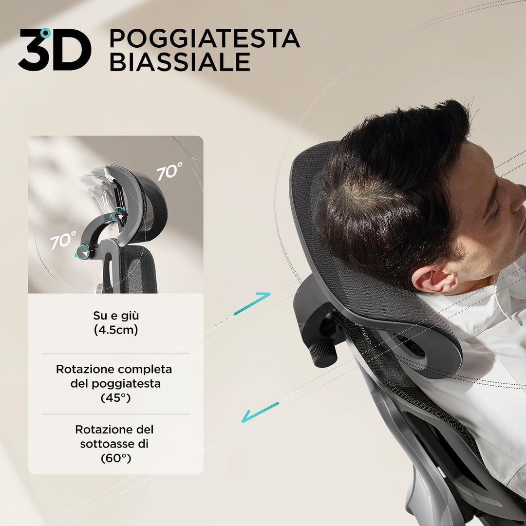 Hbada E3 Pro Ergonomischer Bürostuhl mit 3-Zonen dynamischer Lendenwirbelstütze, 4D verstellbare Kop