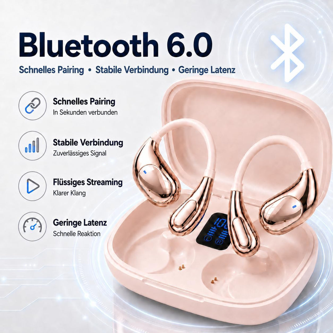 Bluetooth Kopfhörer 6.0 Kabellos, Sport Ohrhörer mit Ohrbügel, 50 Std. Spielzeit, LED Display Ladeca