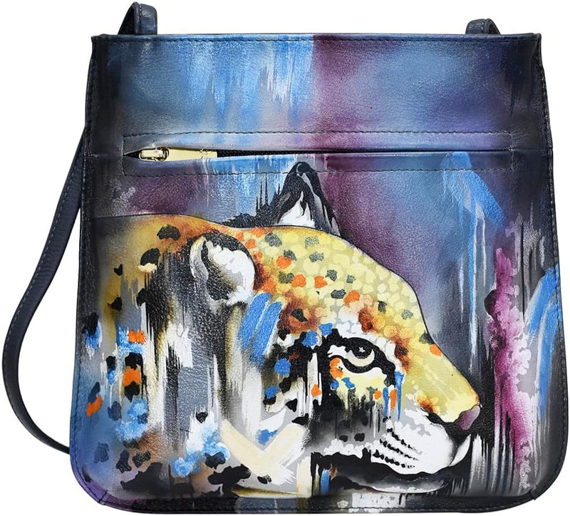 Anuschka Damen Cross Body aus Leder, handbemalt Einheitsgrösse Abstract Leopard, Einheitsgrösse Abst