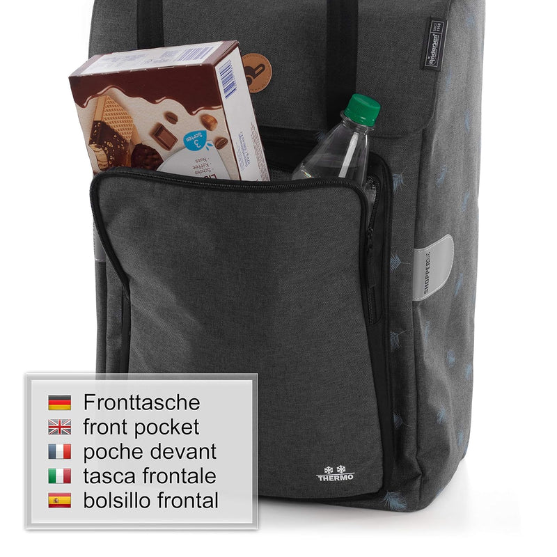 Andersen Shopper Komfort Stahl klappbar mit Rad Ø 20cm und 44 Liter Tasche Ivar mit Kühlfach anthraz
