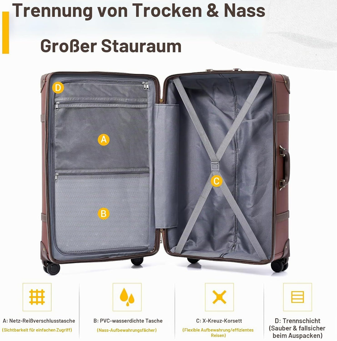 Urecity Vintage Reisekoffer Set 2 Teilig Leicht Retro Lederkoffer Hartschale Trolley Handgepäck Sets