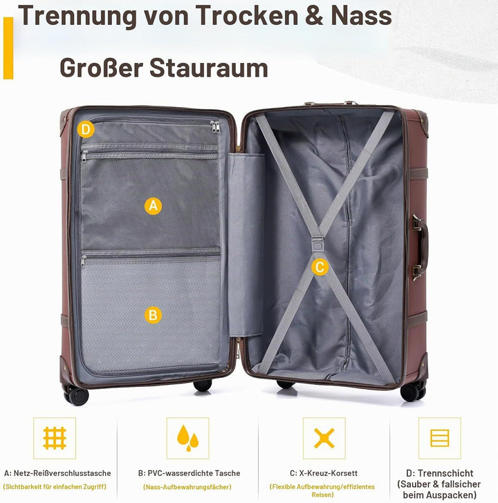 Urecity Vintage Reisekoffer Set 2 Teilig Leicht Retro Lederkoffer Hartschale Trolley Handgepäck Sets