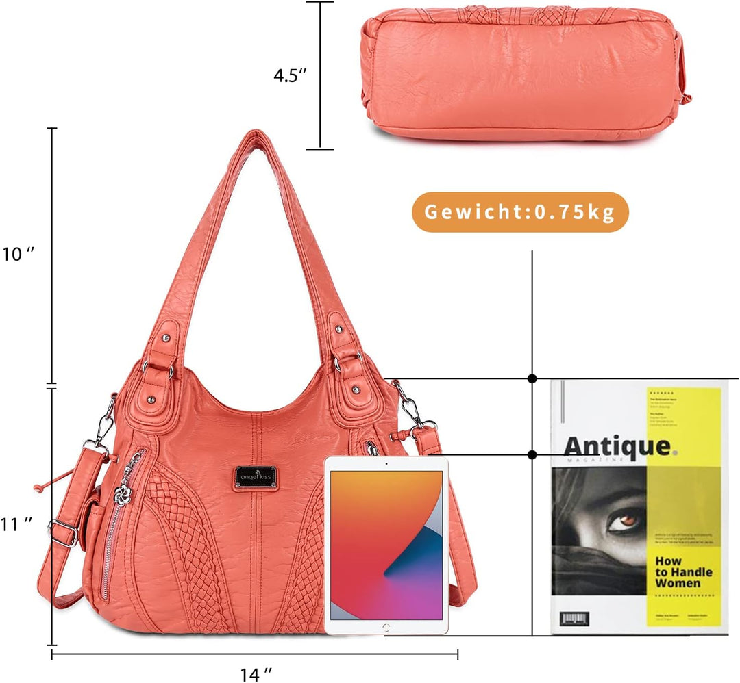 angel kiss Handtasche Damen Schultertasche Multifunktionale Umhängetaschen Wasserdicht PU Veganes Le