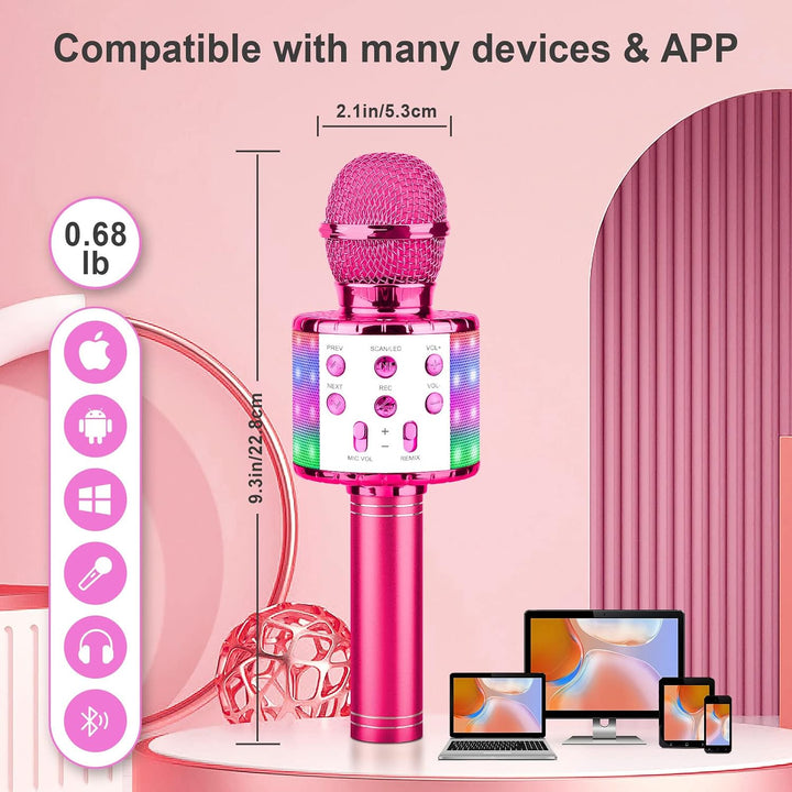ShinePick Karaoke Mikrofon Bluetooth, 4-in-1 Drahtloses Geschenke Mikrofon Kinder Mädchen,Tragbare L