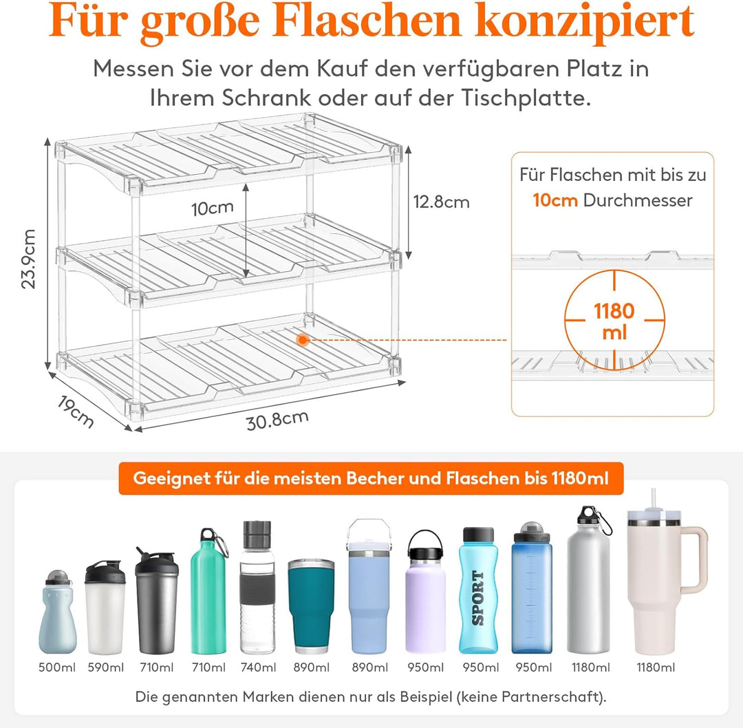 Lifewit Stapelbarer Flaschenhalter für Schrank, Gefrierschrank, Vorratskammer, Kunststoff Wasserflas